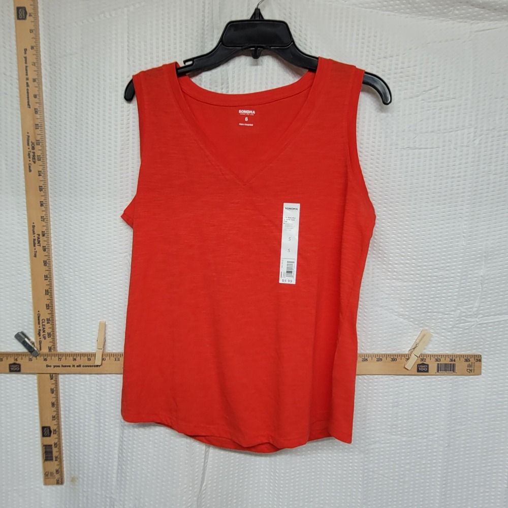 Sonoma Goods For Life Womens V-Neck Sleeveless Slub Knit Tank Top Orange Red S